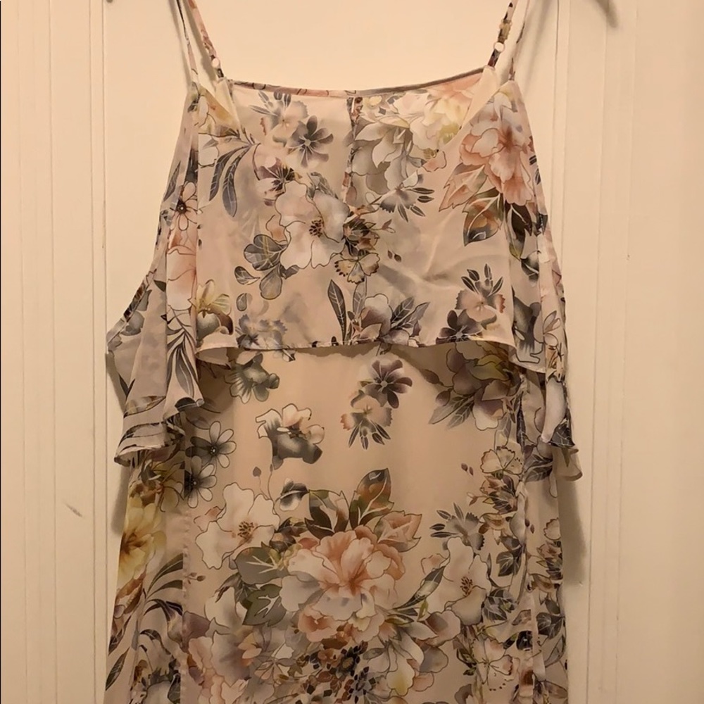 Zip back strap/off shoulder nude floral maxi dress